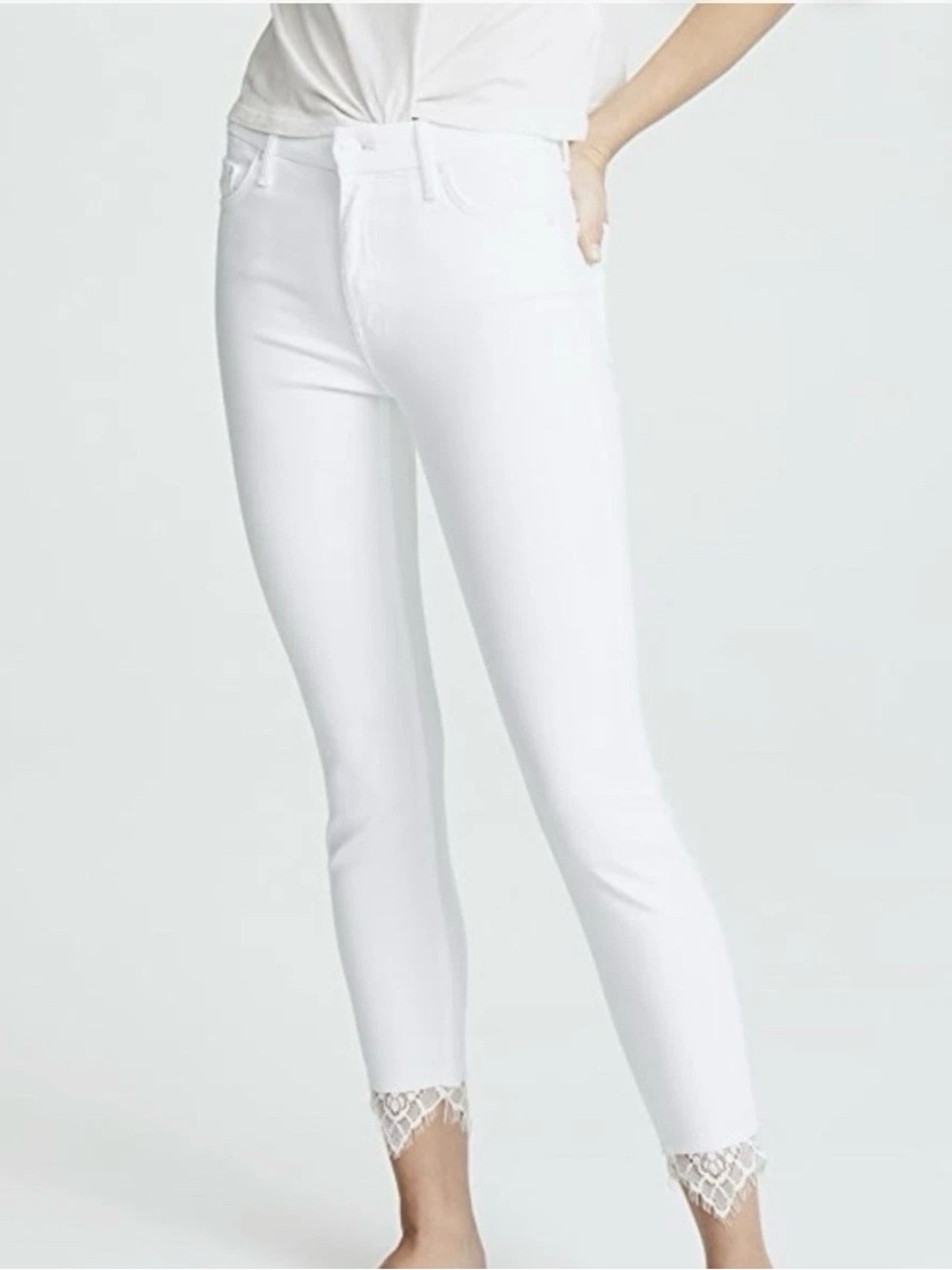 Mother High Waisted Looker Dagger
Ankle Fray Glass Slipper White
Women's 31